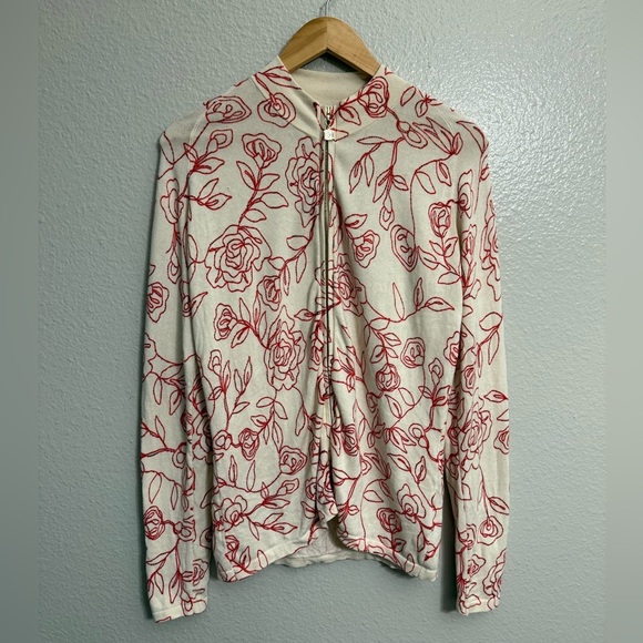 St. John Sport by Marie Gray Red Floral Zip Up Sweater - Picture 1 of 9